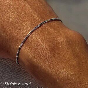 3/$35 Men Stainless Steel Tiny Cuban Link Curb Chain Bracelet White Gold Plated